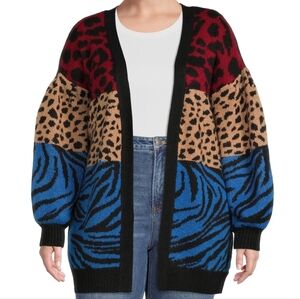 Terra & Sky Women's Open Front Cardigan Animal Print Size 4X